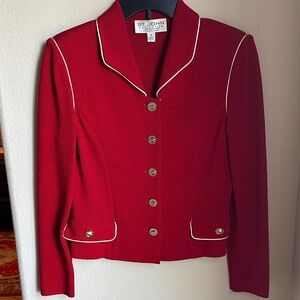 St. John Red Blazer with White Trim with striking style.